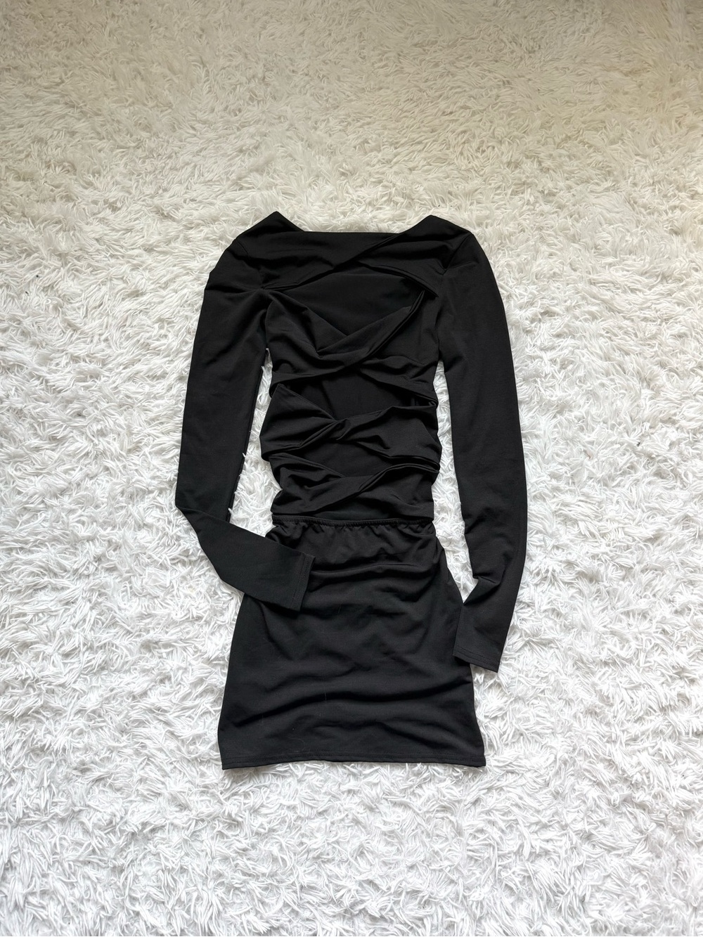 PrettyLittleThing Black Long Sleeve Ruched Bodycon Mini Dress